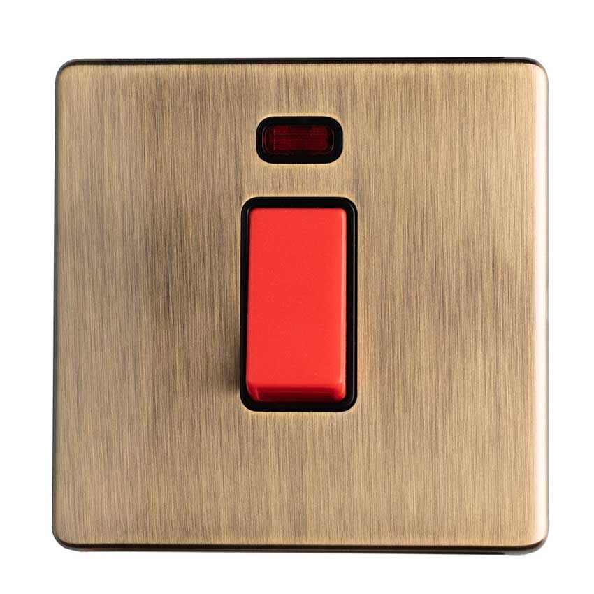 Picture of 2 Gang 45Amp Dp Switch With Neon In Antique Brass - AB45ASWNB