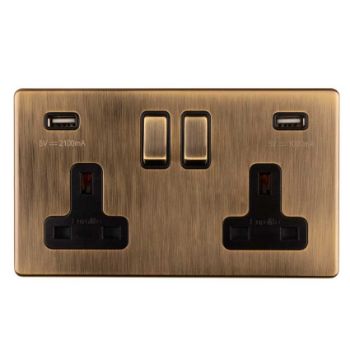 2 Gang 13Amp Switched Socket With Combined 3.1 Amp Usb Outlet In Antique Brass - AB2USBB Picture of 2 Gang 13Amp Switched Socket With Combined 3.1 Amp Usb Outlet In Antique Brass - AB2USBB