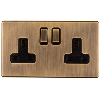 2 Gang 13Amp Dp Switched Socket In Antique Brass - AB2SOB Picture of 2 Gang 13Amp Dp Switched Socket In Antique Brass - AB2SOB