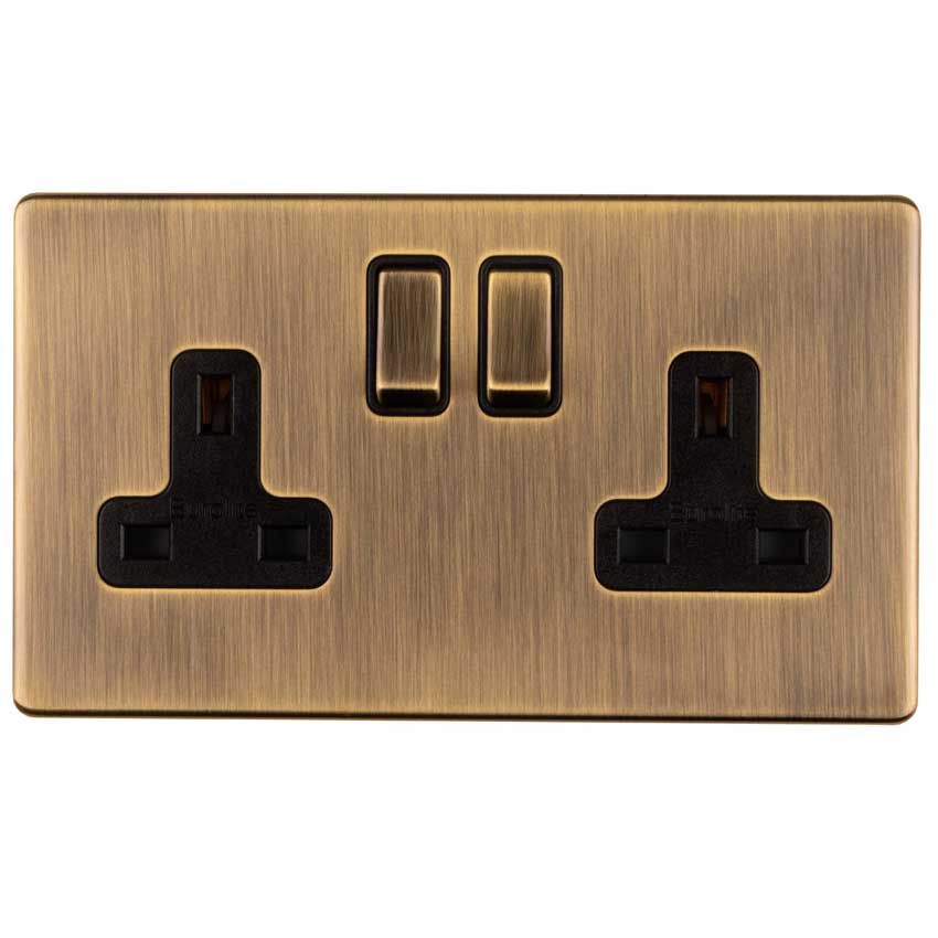 Picture of 2 Gang 13Amp Dp Switched Socket In Antique Brass - AB2SOB