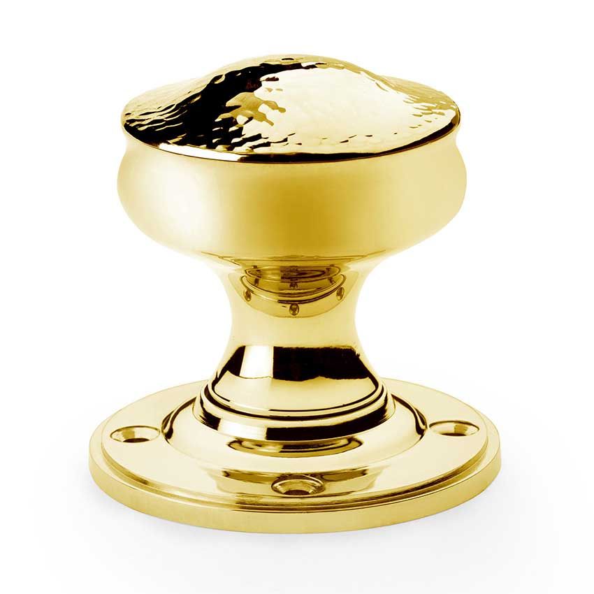 Picture of Alexander and Wilks Polished Unlacquered Brass Hammered Harris Door Knob - AW302-50-UB