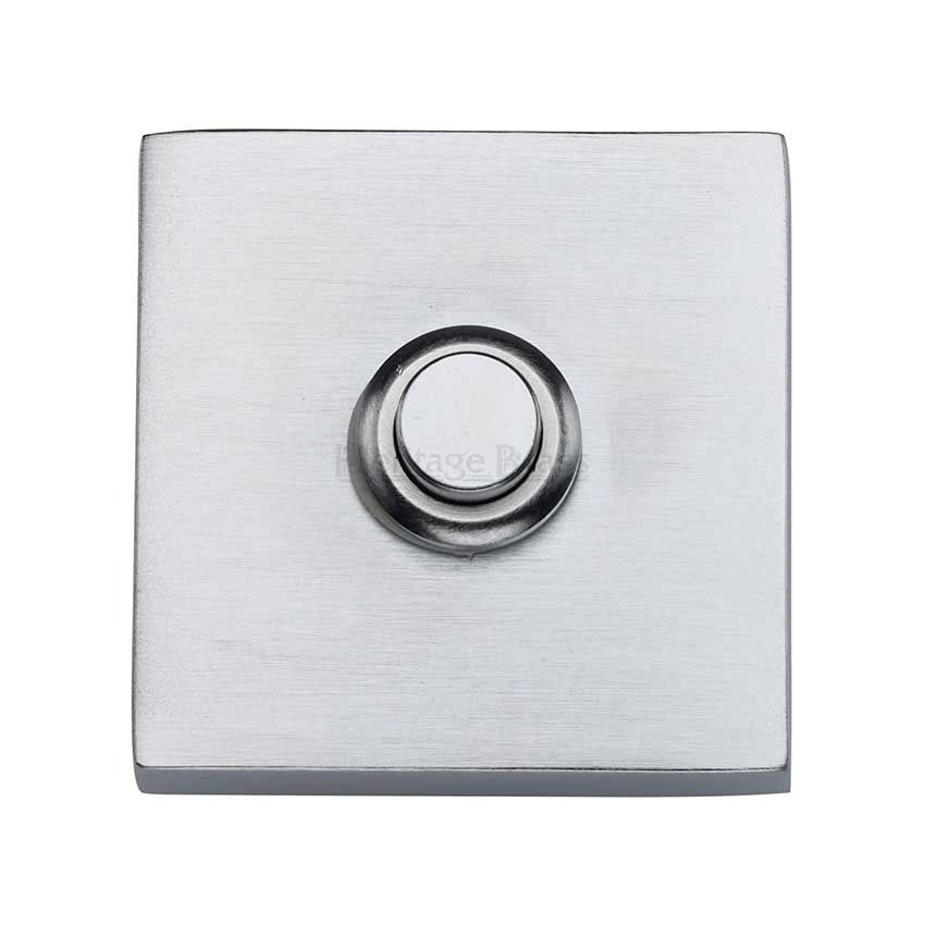Picture of Heritage Brass Square Bell Push In Satin Chrome Finish - V1188-SC