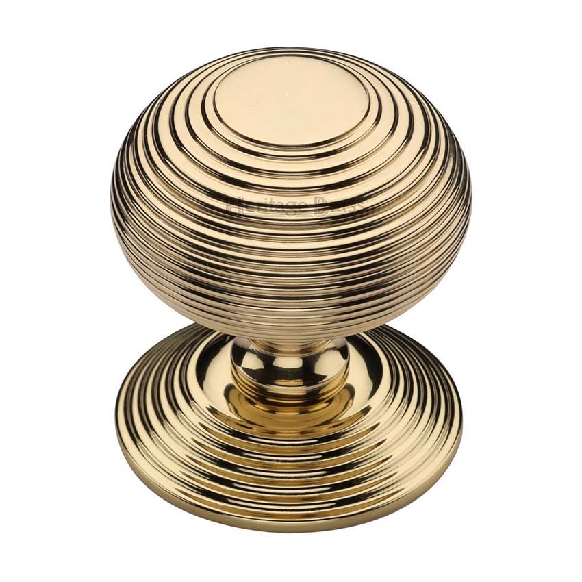 Picture of Heritage Brass Centre Door Knob Reeded Design 3 1/2" Polished Brass Finish - RR906-PB