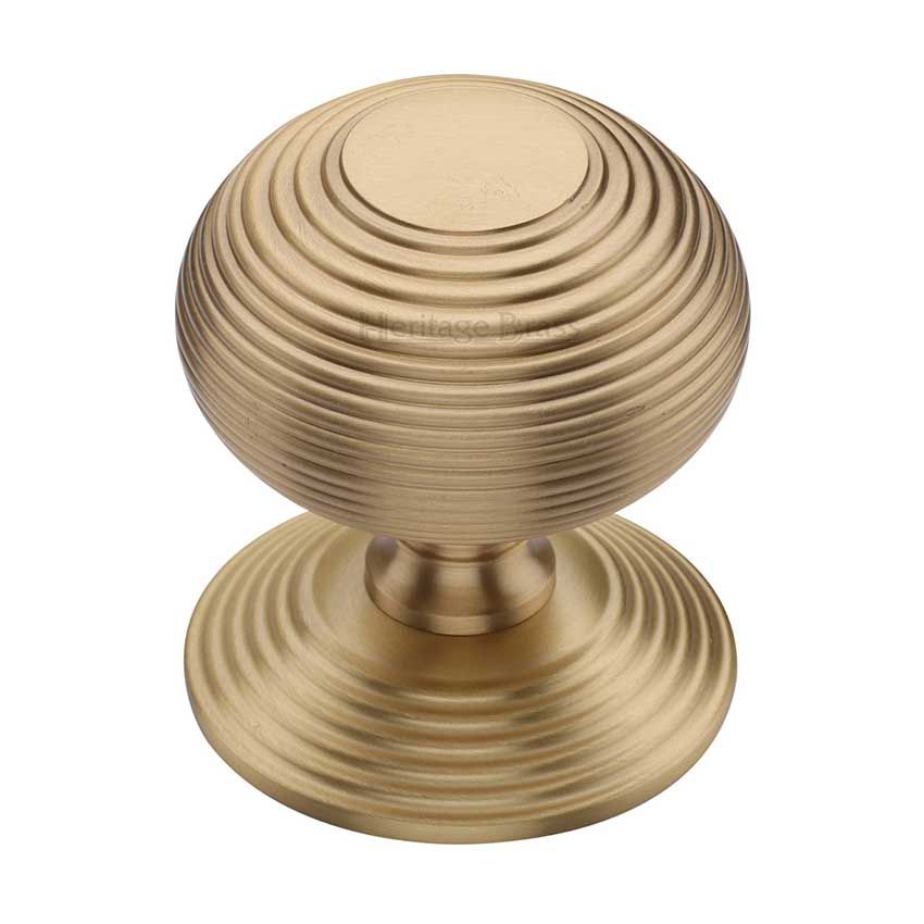 Picture of Heritage Brass Centre Door Knob Reeded Design 3 1/2" Satin Brass Finish - RR906-SB