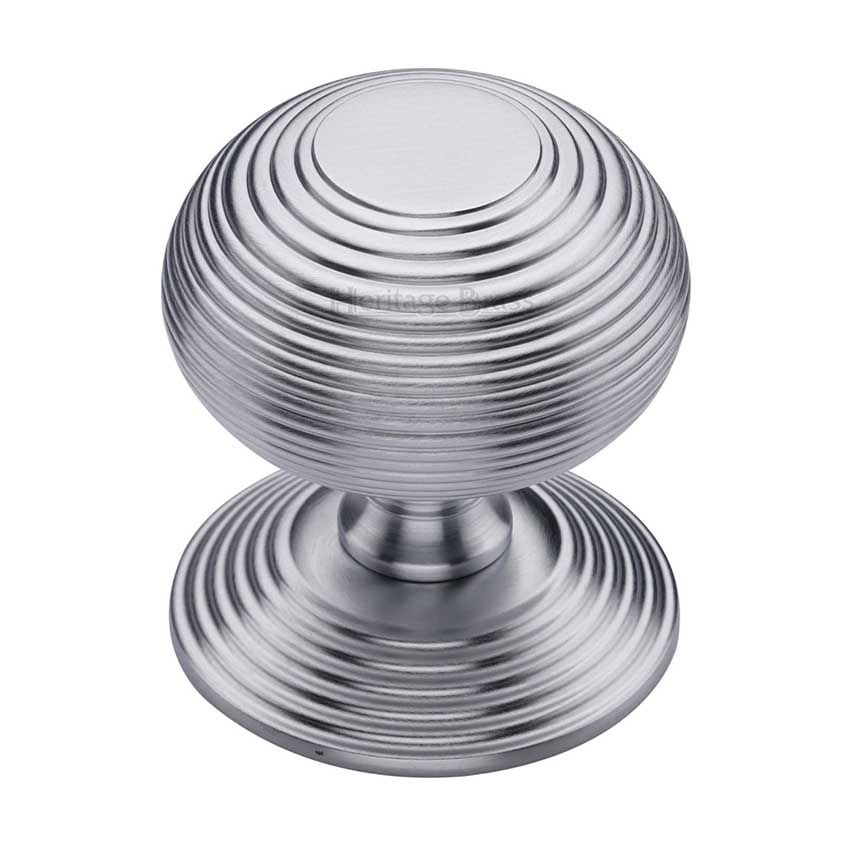 Picture of Heritage Brass Centre Door Knob Reeded Design 3 1/2" Satin Chrome Finish - RR906-SC