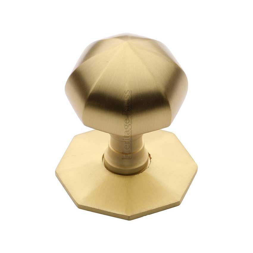 Picture of Octagonal Centre Door Knob In Satin Brass Finish - V880-SB