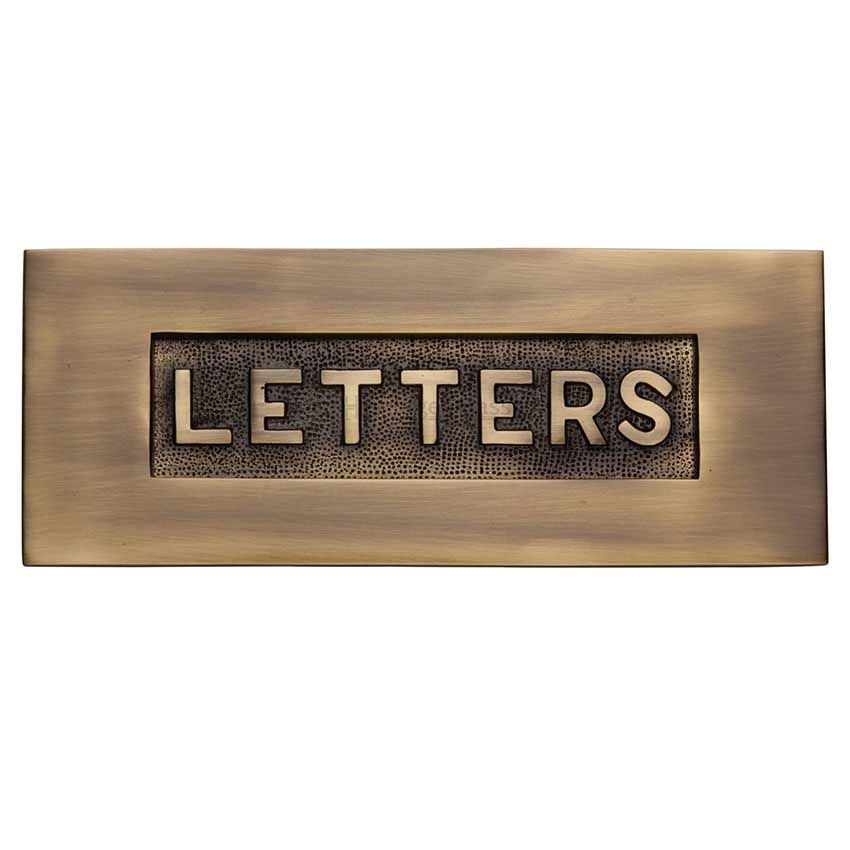 Picture of 254mm x 101mm Embossed Letterplate In Antique Brass Finish - V845-AT