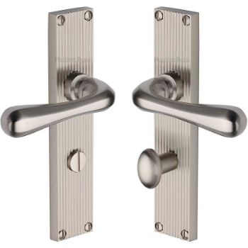 Picture of Charlbury Reeded Backplate Bathroom Door Handles In Satin Nickel Finish - RR3030-SN Picture of Charlbury Reeded Backplate Bathroom Door Handles In Satin Nickel Finish - RR3030-SN