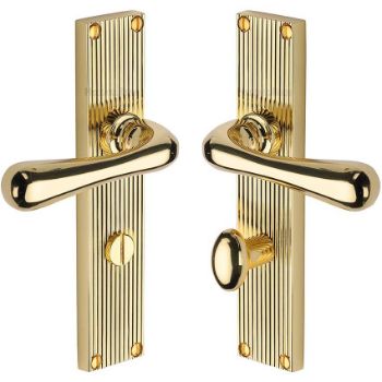 Picture of Charlbury Reeded Backplate Bathroom Door Handles In Polished Brass Finish - RR3030-PB Picture of Charlbury Reeded Backplate Bathroom Door Handles In Polished Brass Finish - RR3030-PB