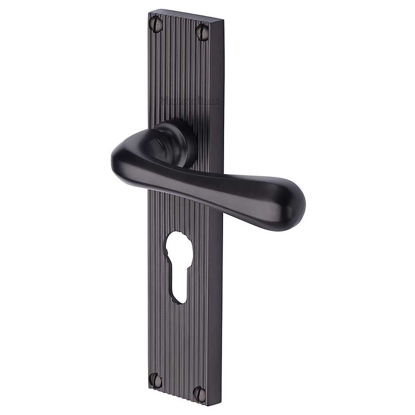 Picture of Charlbury Reeded Backplate Euro Profile Door Handles In Matt Bronze Finish - RR3048-MB