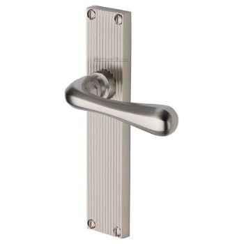 Picture of Charlbury Reeded Backplate Latch Door Handles In Satin Nickel Finish - RR3010-SN Picture of Charlbury Reeded Backplate Latch Door Handles In Satin Nickel Finish - RR3010-SN