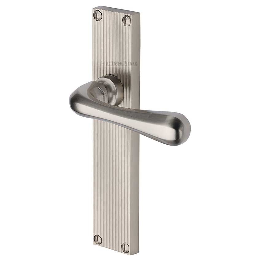 Picture of Charlbury Reeded Backplate Door Handles In Satin Nickel Finish - RR3010-SN-GP