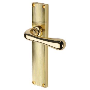 Charlbury Reeded Backplate Door Handles In Polished Brass Finish - RR3010-PB-GP Picture of Charlbury Reeded Backplate Door Handles In Polished Brass Finish - RR3010-PB-GP