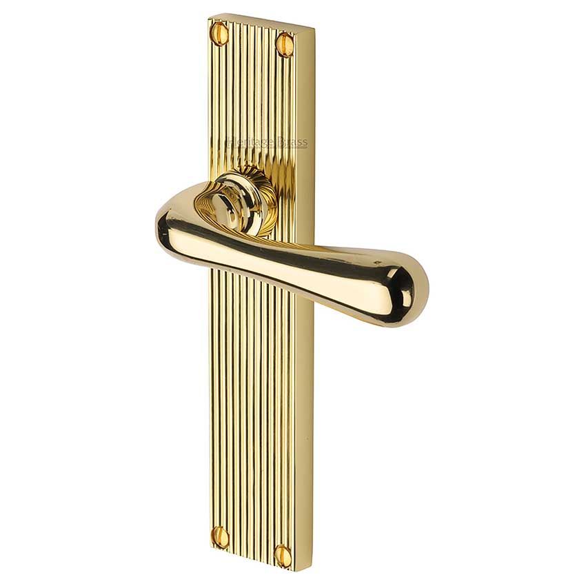 Picture of Charlbury Reeded Backplate Door Handles In Polished Brass Finish - RR3010-PB-GP