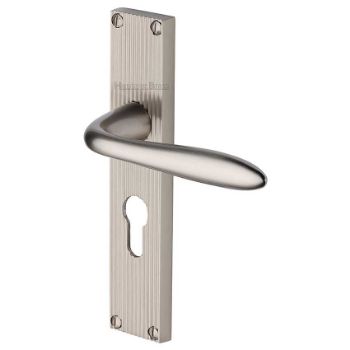 Picture of Sutton Reeded Euro Profile Door Handles In Satin Nickel Finish - RR5048-SN Picture of Sutton Reeded Euro Profile Door Handles In Satin Nickel Finish - RR5048-SN