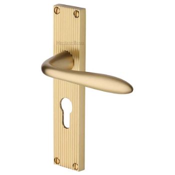 Picture of Sutton Reeded Euro Profile Door Handles In Satin Brass Finish - RR5048-SB Picture of Sutton Reeded Euro Profile Door Handles In Satin Brass Finish - RR5048-SB