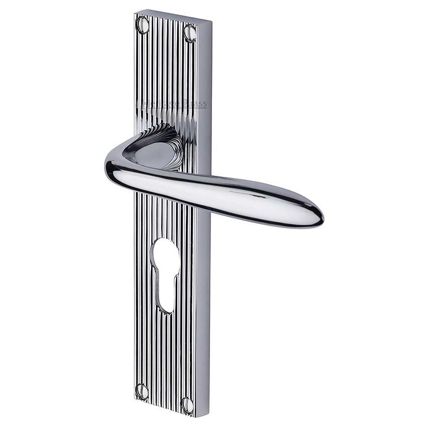 Picture of Sutton Reeded Euro Profile Door Handles In Polished Chrome Finish - RR5048-PC