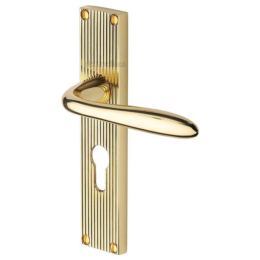 Picture of Sutton Reeded Euro Profile Door Handles In Polished Brass Finish - RR5048-PB