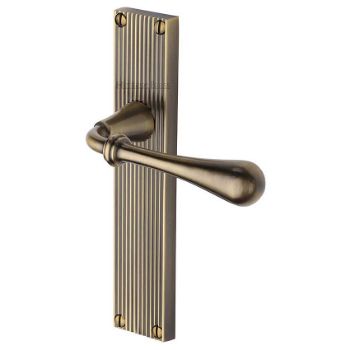 Picture of Roma Reeded Backplate Latch Door Handles In Antique Brass Finish - RR6010-AT Picture of Roma Reeded Backplate Latch Door Handles In Antique Brass Finish - RR6010-AT