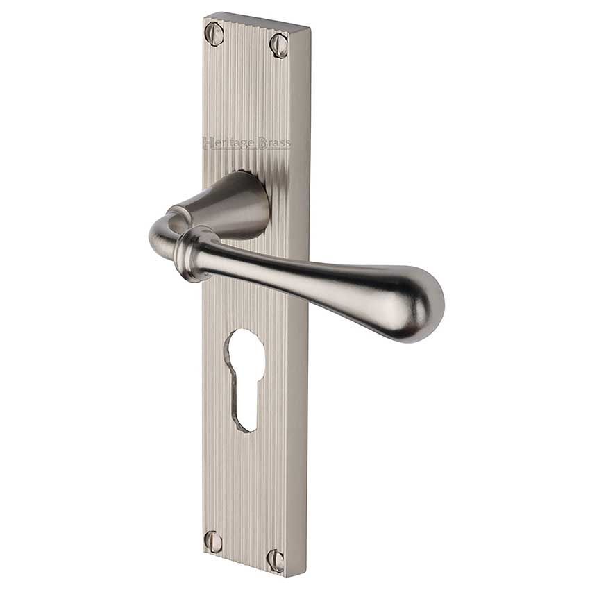 Picture of Roma Reeded Backplate Euro Profile Door Handles In Satin Nickel Finish - RR6048-SN