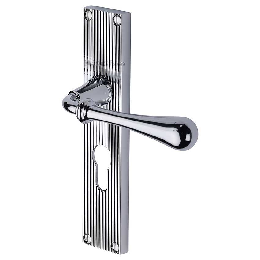 Picture of Roma Reeded Euro Profile Door Handles In Polished Chrome Finish - RR6048-PC