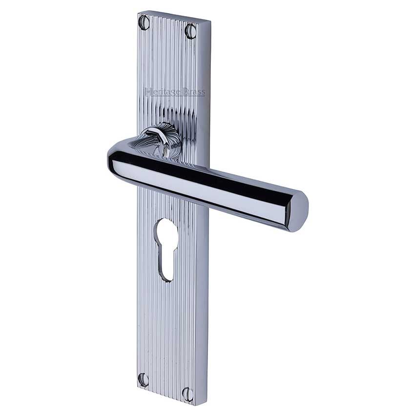 Picture of Octave Reeded Backplate Euro Profile Door Handles In Polished Chrome Finish - RR3748-PC