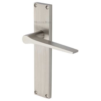 Picture of Gio Reeded Latch Door Handles In Satin Nickel Finish - RR4710-SN Picture of Gio Reeded Latch Door Handles In Satin Nickel Finish - RR4710-SN