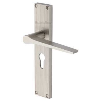 Picture of Gio Reeded Euro Profile Door Handles In Satin Nickel Finish - RR4748-SN Picture of Gio Reeded Euro Profile Door Handles In Satin Nickel Finish - RR4748-SN