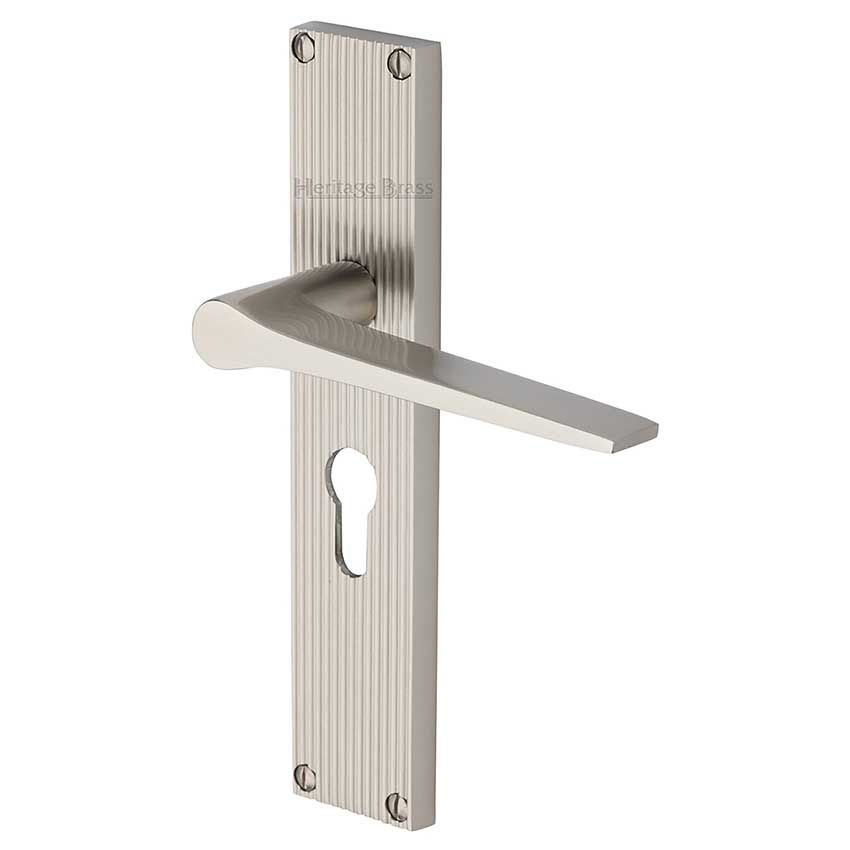 Picture of Gio Reeded Euro Profile Door Handles In Satin Nickel Finish - RR4748-SN