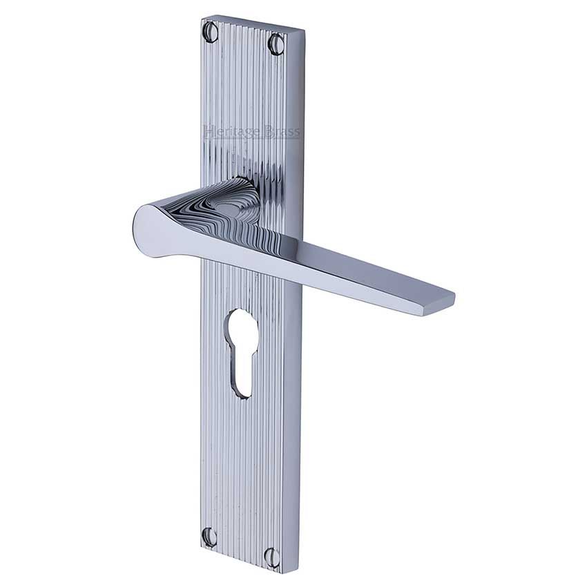 Picture of Gio Reeded Euro Profile Door Handles In Polished Chrome Finish - RR4748-PC