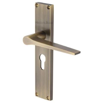 Picture of Gio Reeded Euro Profile Door Handles In Antique Brass Finish - RR4748-AT Picture of Gio Reeded Euro Profile Door Handles In Antique Brass Finish - RR4748-AT