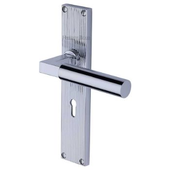 Picture of Bauhaus Reeded Lock Door Handles In Polished Chrome Finish - RR7300-PC Picture of Bauhaus Reeded Lock Door Handles In Polished Chrome Finish - RR7300-PC