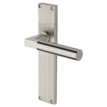 Picture of Bauhaus Reeded Backplate Latch Door Handles In Satin Nickel Finish - RR7310-SN Picture of Bauhaus Reeded Backplate Latch Door Handles In Satin Nickel Finish - RR7310-SN