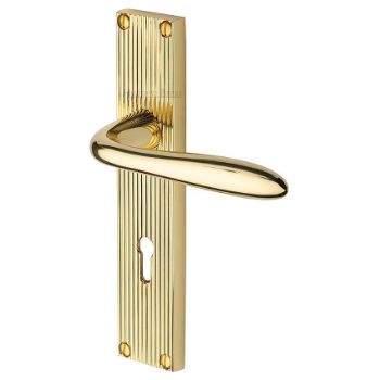 Sutton Reeded Backplate Lock Door Handles In Polished Brass Finish - RR5000-PB-EXT Picture of Sutton Reeded Backplate Lock Door Handles In Polished Brass Finish - RR5000-PB-EXT