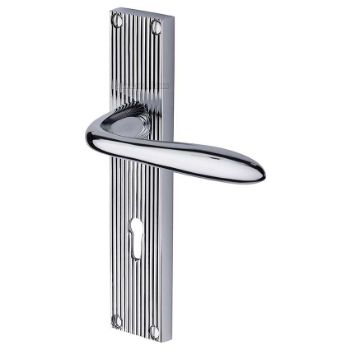 Sutton Reeded Lock Door Handles In Polished Chrome Finish - RR5000-PC-EXT Picture of Sutton Reeded Lock Door Handles In Polished Chrome Finish - RR5000-PC-EXT