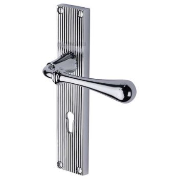 Roma Reeded Lock Door Handles In Polished Chrome Finish - RR6000-PC-EXT Picture of Roma Reeded Lock Door Handles In Polished Chrome Finish - RR6000-PC-EXT