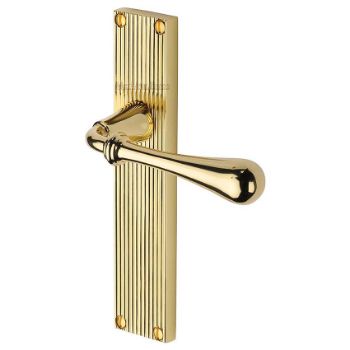 Roma Reeded Backplate Door Handles In Polished Brass Finish - RR6010-PB-GP Picture of Roma Reeded Backplate Door Handles In Polished Brass Finish - RR6010-PB-GP