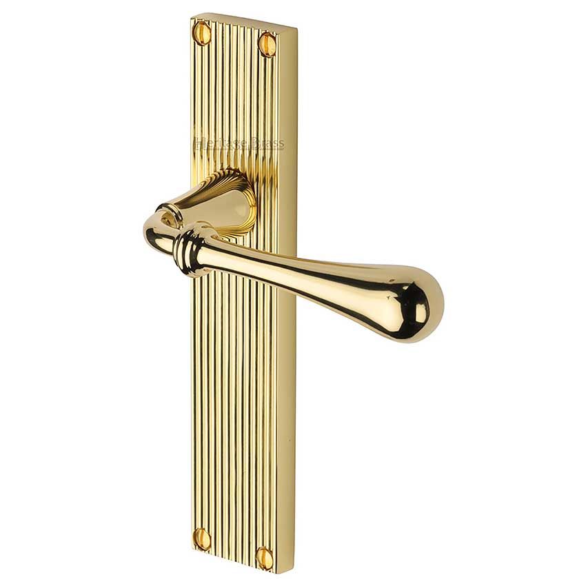 Picture of Roma Reeded Backplate Door Handles In Polished Brass Finish - RR6010-PB-GP