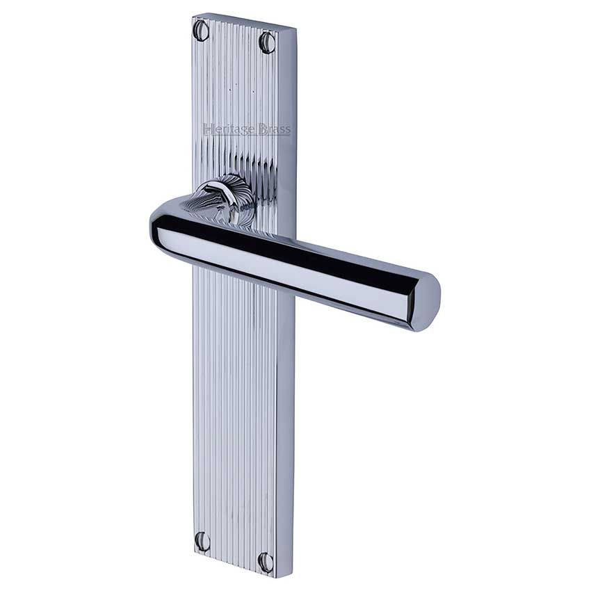 Picture of Octave Reeded Backplate Door Handles In Polished Chrome Finish - RR3710-PC-GP