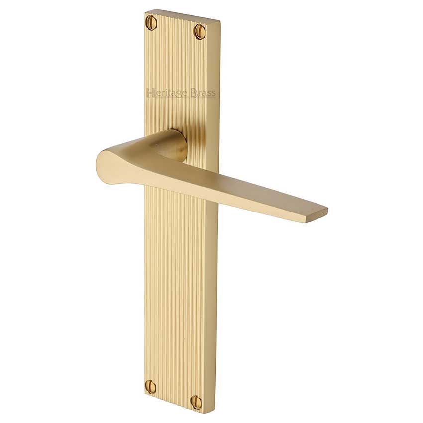 Picture of Gio Reeded Door Handles In Satin Brass Finish - RR4710-SB-GP