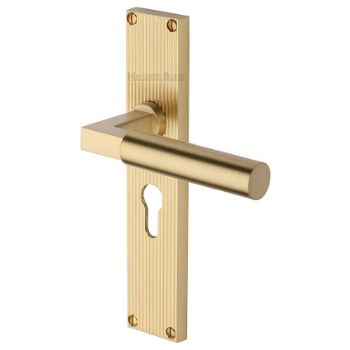 Bauhaus Reeded Backplate Europrofile Satin Brass Finish - RR7348-SB Picture of Bauhaus Reeded Backplate Europrofile Satin Brass Finish - RR7348-SB