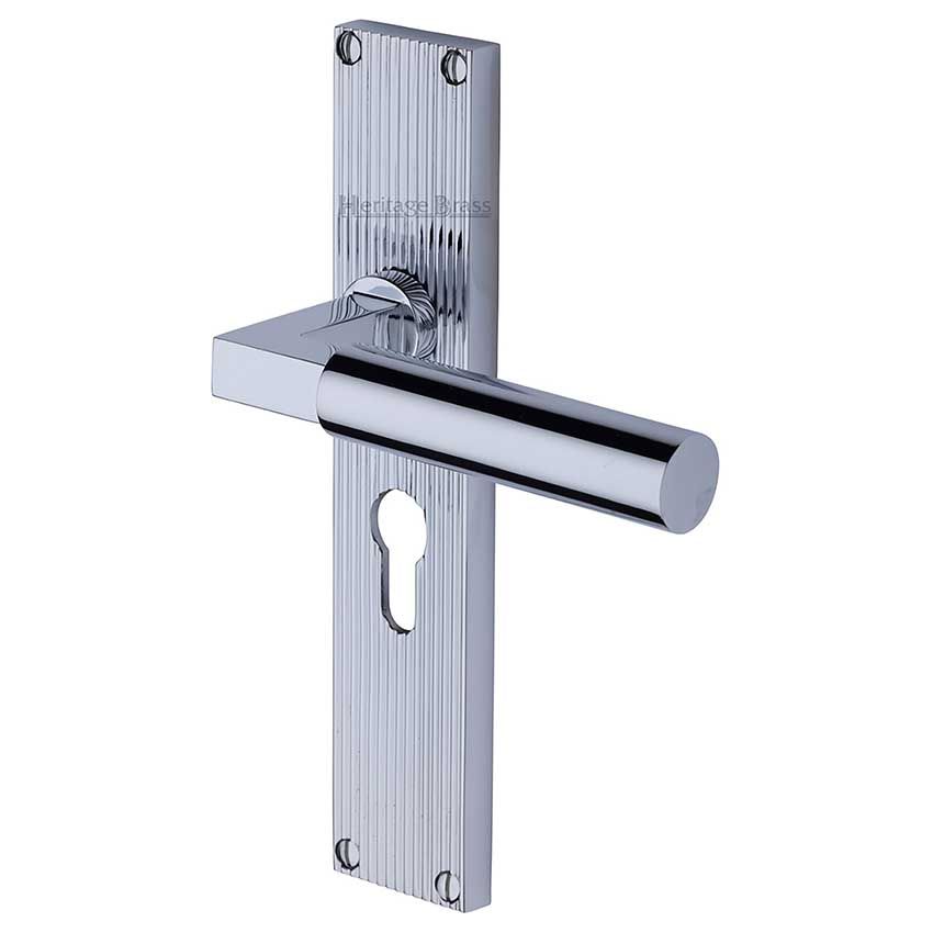 Picture of Bauhaus Reeded Euro Profile Door Handles In Polished Chrome Finish - RR7348-PC