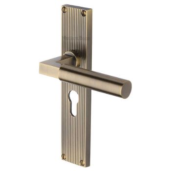 Picture of Bauhaus Reeded Backplate Europrofile Antique Brass Finish - RR7348-AT Picture of Bauhaus Reeded Backplate Europrofile Antique Brass Finish - RR7348-AT