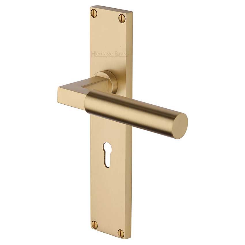 Picture of Bauhaus Lock Door Handles In Plate Satin Brass Finish - VT6300-SB