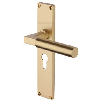 Picture of Bauhaus Euro Profile Door Handles In Satin Brass Finish - VT6348-SB Picture of Bauhaus Euro Profile Door Handles In Satin Brass Finish - VT6348-SB