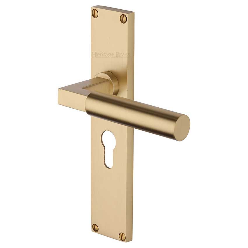 Picture of Bauhaus Euro Profile Door Handles In Satin Brass Finish - VT6348-SB