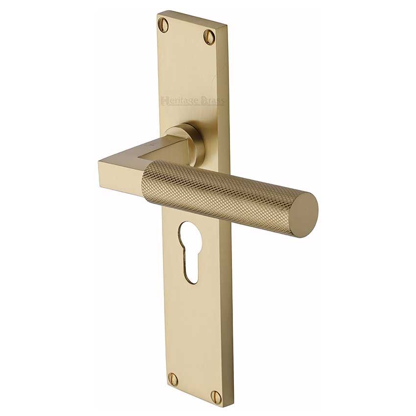 Picture of Bauhaus Knurled Euro Profile Door Handles In Satin Brass Finish - VT9348-SB