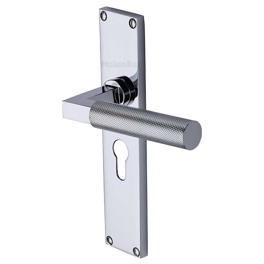 Picture of Bauhaus Knurled Euro Profile Door Handles In Polished Chrome Finish - VT9348-PC