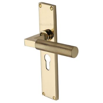 Picture of Bauhaus Knurled Euro Profile Door Handles In Polished Brass Finish - VT9348-PB Picture of Bauhaus Knurled Euro Profile Door Handles In Polished Brass Finish - VT9348-PB