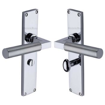 Picture of Bauhaus Knurled Bathroom Door Handles In Polished Chrome Finish - VT9330-PC Picture of Bauhaus Knurled Bathroom Door Handles In Polished Chrome Finish - VT9330-PC